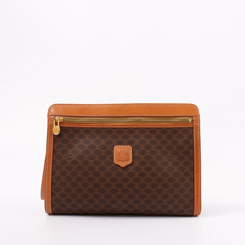 CELINE マカダム柄 クラッチバッグ ブラウン PVC Leather