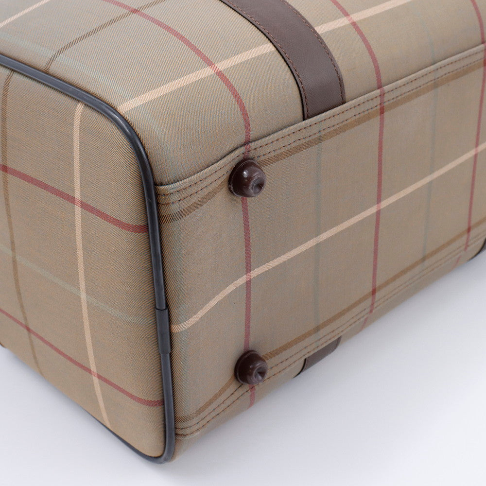 BURBERRY チェック柄 ボストンバッグ カーキ/ブラウン Canvas Leather