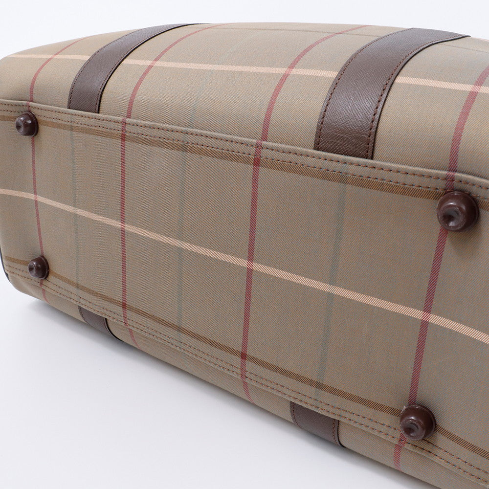 BURBERRY チェック柄 ボストンバッグ カーキ/ブラウン Canvas Leather