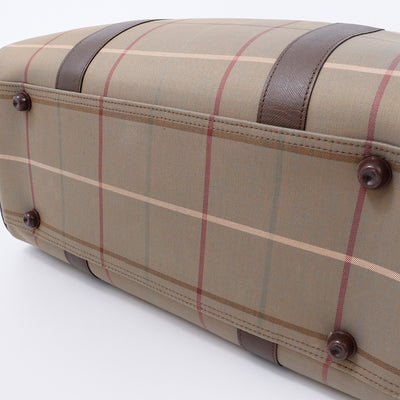 BURBERRY チェック柄 ボストンバッグ カーキ/ブラウン Canvas Leather