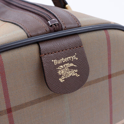 BURBERRY チェック柄 ボストンバッグ カーキ/ブラウン Canvas Leather