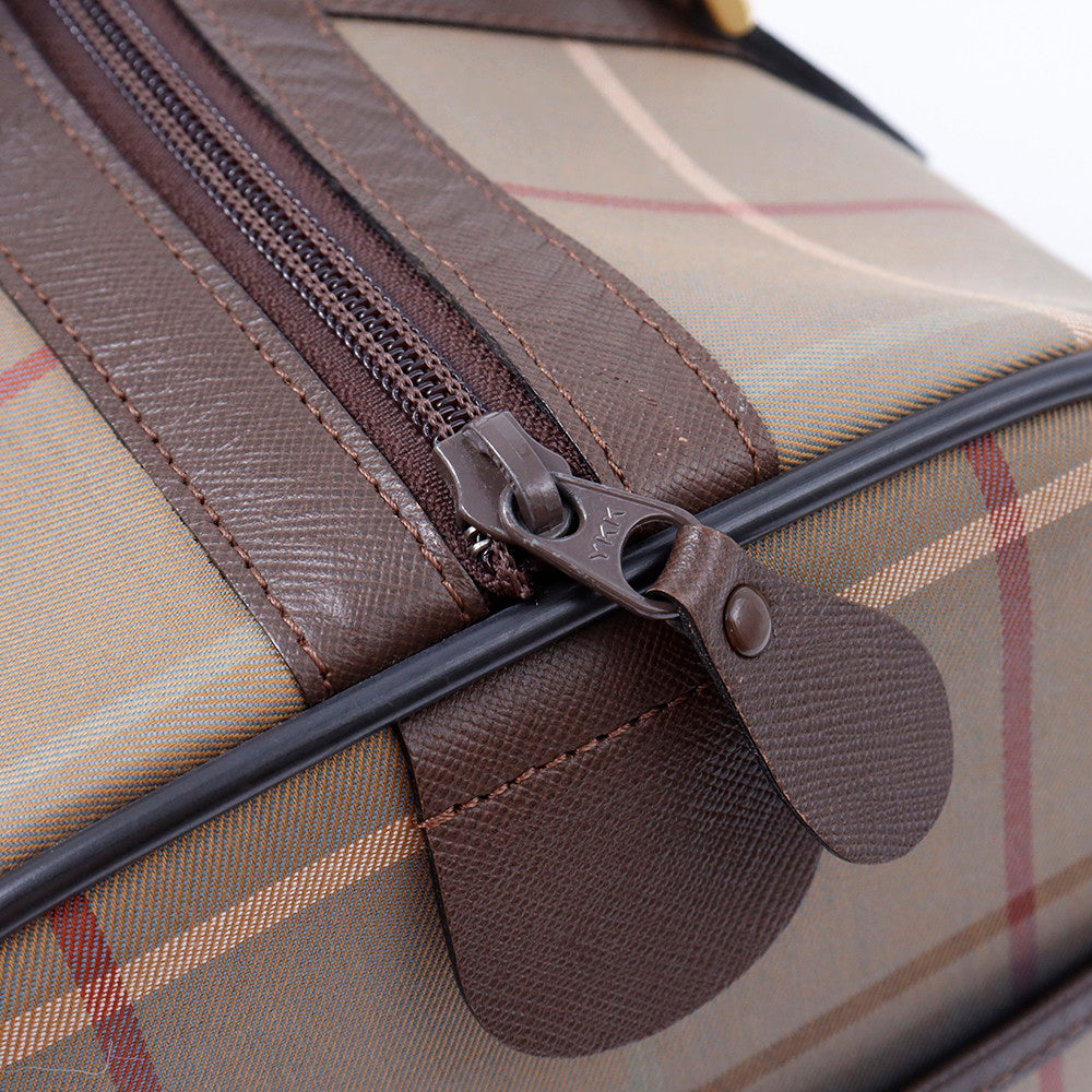 BURBERRY チェック柄 ボストンバッグ カーキ/ブラウン Canvas Leather