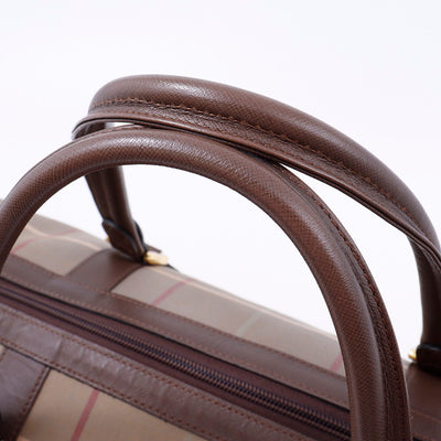 BURBERRY チェック柄 ボストンバッグ カーキ/ブラウン Canvas Leather