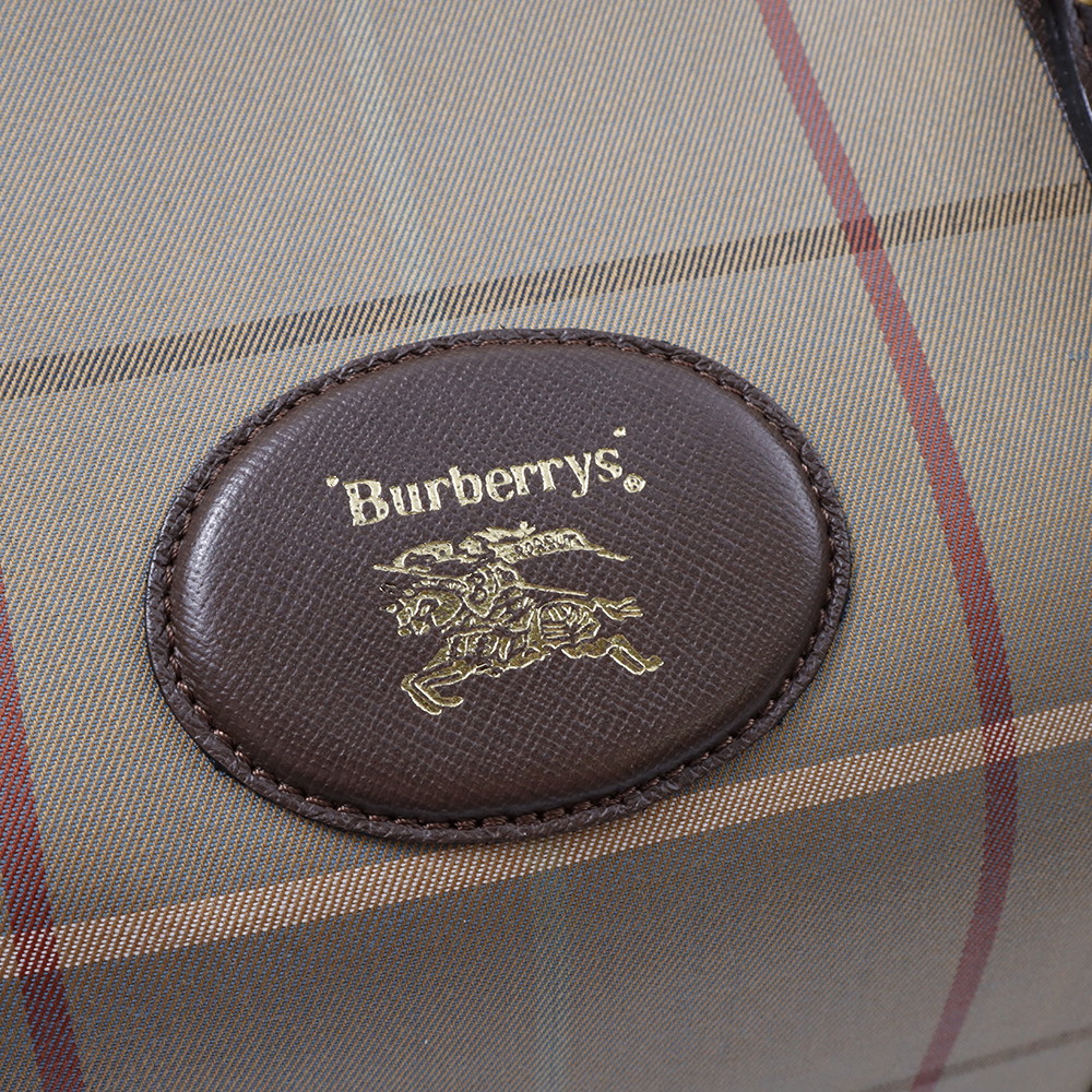 BURBERRY チェック柄 ボストンバッグ カーキ/ブラウン Canvas Leather