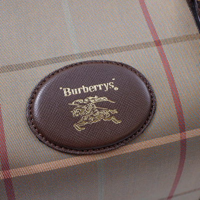 BURBERRY チェック柄 ボストンバッグ カーキ/ブラウン Canvas Leather