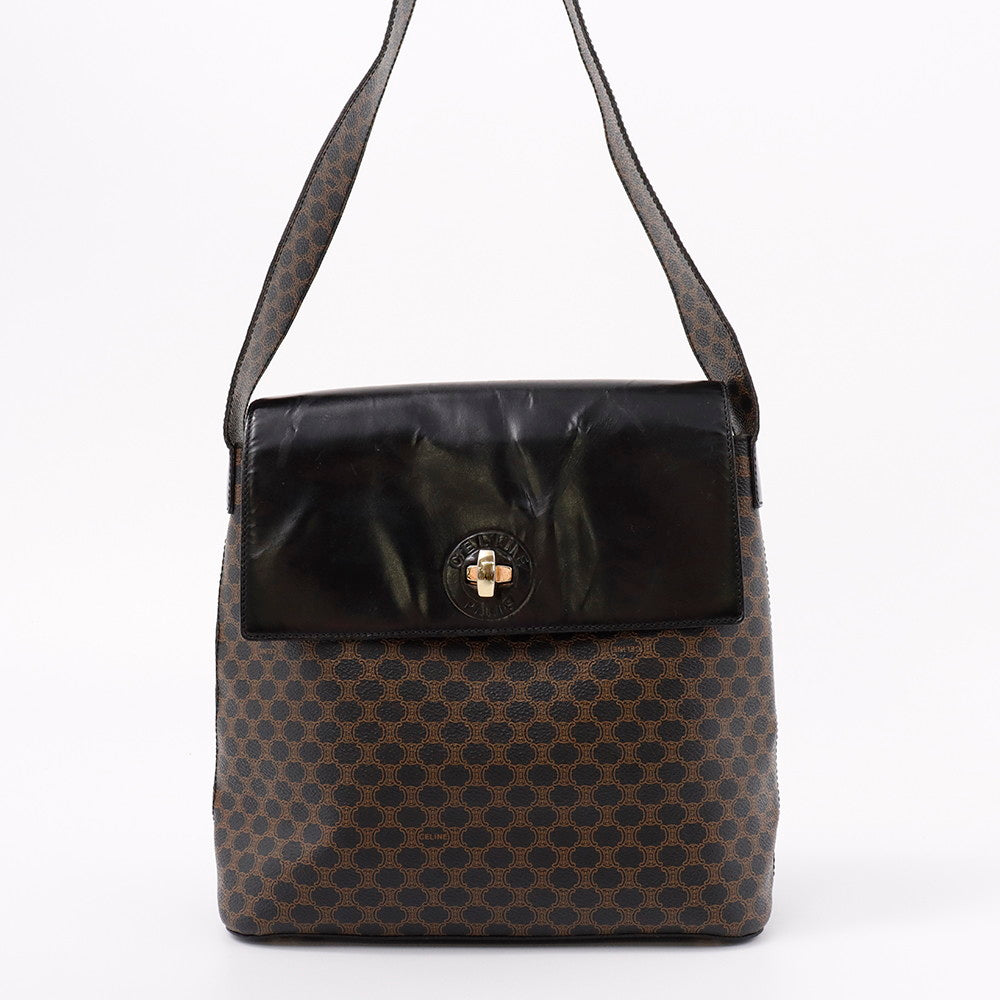 CELINE マカダム ショルダーバッグ ブラウン/黒 PVC Leather