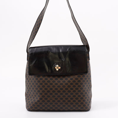 CELINE マカダム ショルダーバッグ ブラウン/黒 PVC Leather