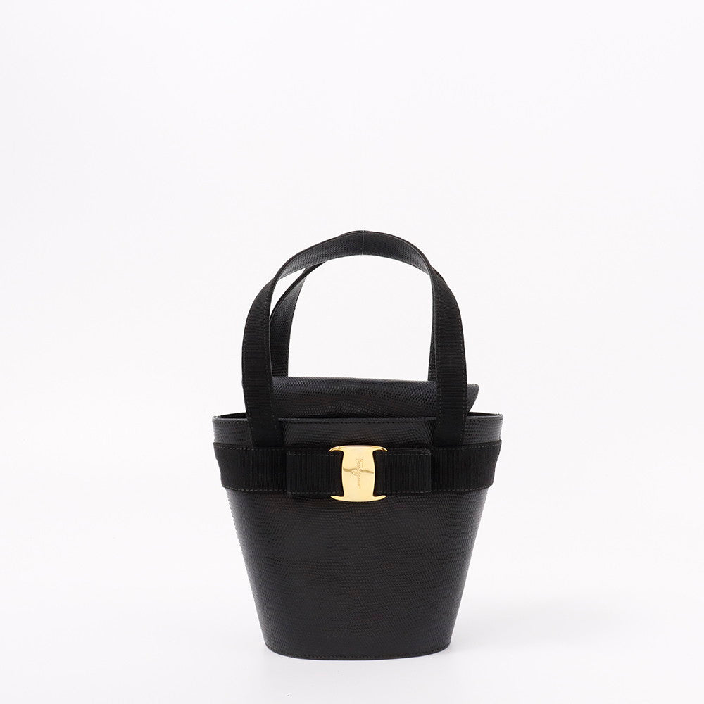 Ferragamo ヴァラリボン ハンドバッグ 黒 Leather