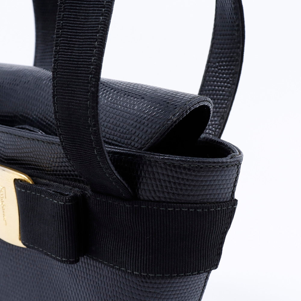 Ferragamo ヴァラリボン ハンドバッグ 黒 Leather