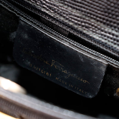 Ferragamo ヴァラリボン ハンドバッグ 黒 Leather