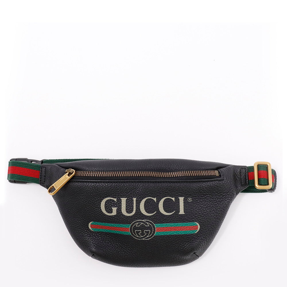 GUCCI ロゴプリント ボディバッグ 黒 527792 Leather Canvas