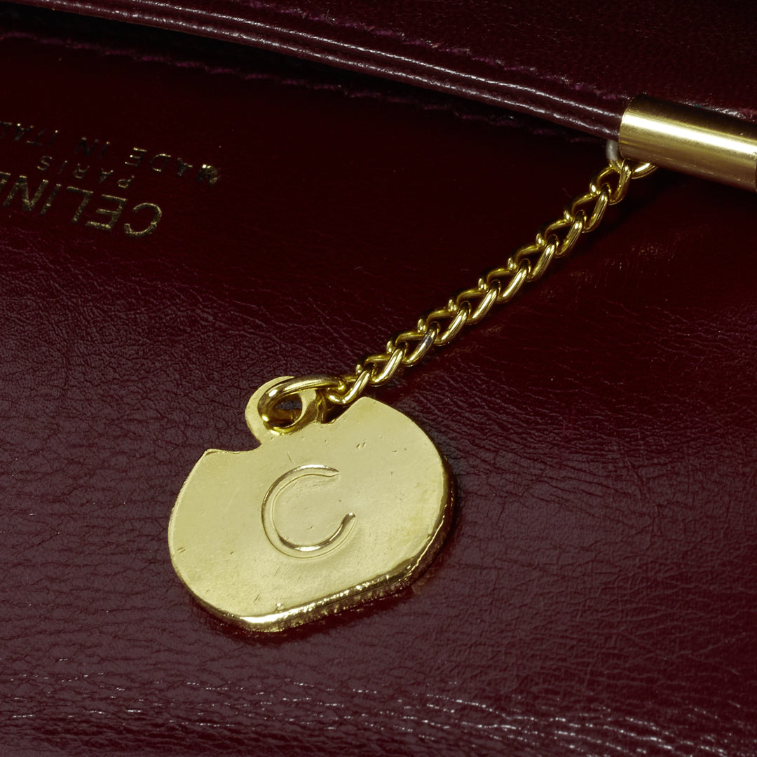 本日限定価格　セリーヌ　　ショルダーバッグ　トリオンフ 金具　ボルドー CELINE セリーヌ トリフォルド ショルダーバッグ カーフ