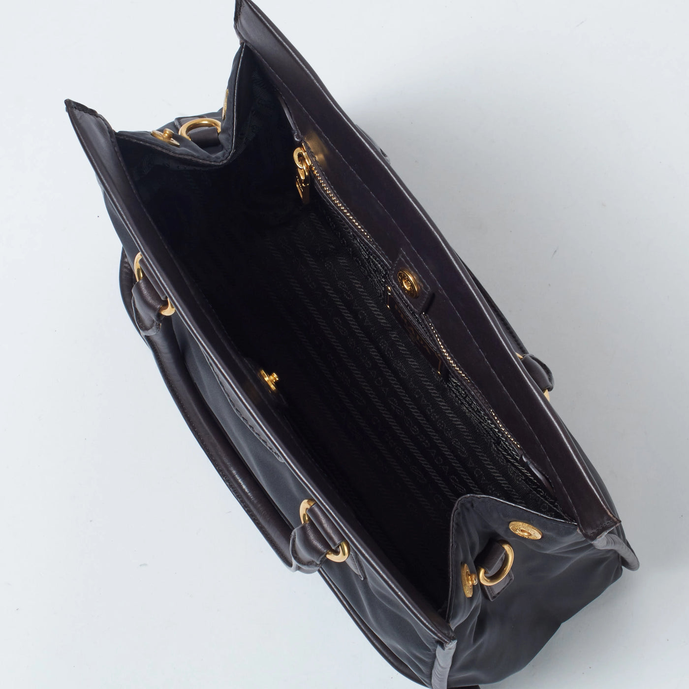 PRADA/プラダ】ナイロン ブラウンレザー ハンドバッグ/ボストンバッグ PRADA/プラダ】ナイロン ブラウンレザー ハンドバッグ/ボストンバッグ