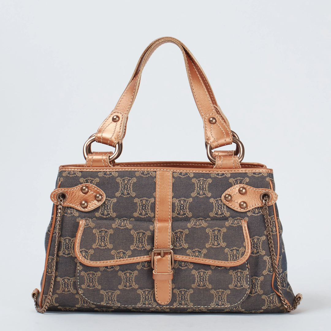 CELINE セリーヌ トリオンフ柄 デニム ハンドバッグ セリーヌ CELINE トリオンフ デニム ハンドバッグ ブルー P14007