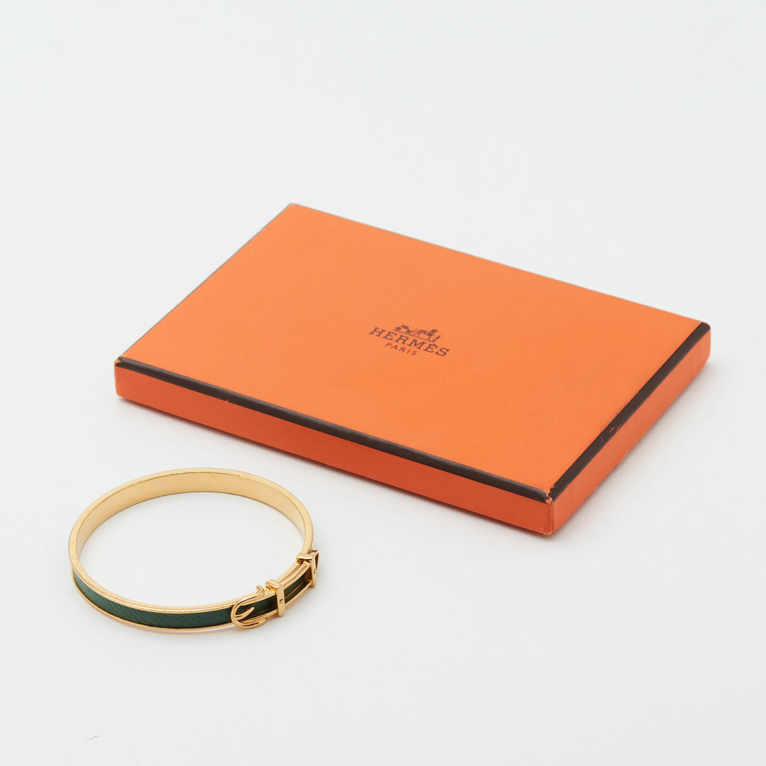 HERMES/エルメス】ベルトモチーフ ヴィンテージ バングル グリーン HERMES/エルメス】ベルトモチーフ ヴィンテージ バングル グリーン