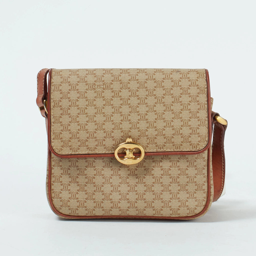 【入手困難】セリーヌ☆ショルダーバッグ マカダム トリオンフ PVC ベージュ CELINE/セリーヌ】マカダム PVC トリオンフ金具 ショルダーバッグ