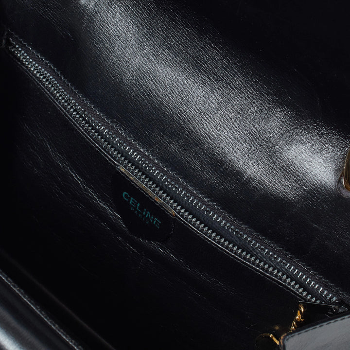 最終値下CELINE ガンチーニ マンテル ハンドバッグ オールドセリーヌ CELINE セリーヌ ガンチーニ マンテル レザー ハンドバッグ ブラック