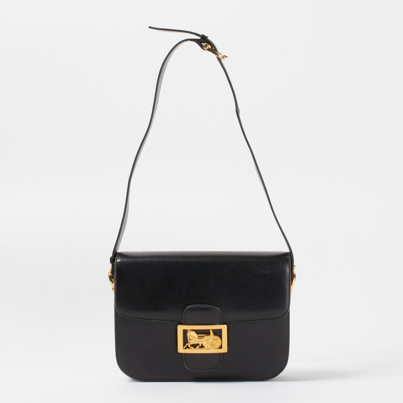 CELINE/セリーヌ】馬車金具 レザー ショルダーバック ブラック CELINE/セリーヌ】馬車金具 レザー ショルダーバック ブラック