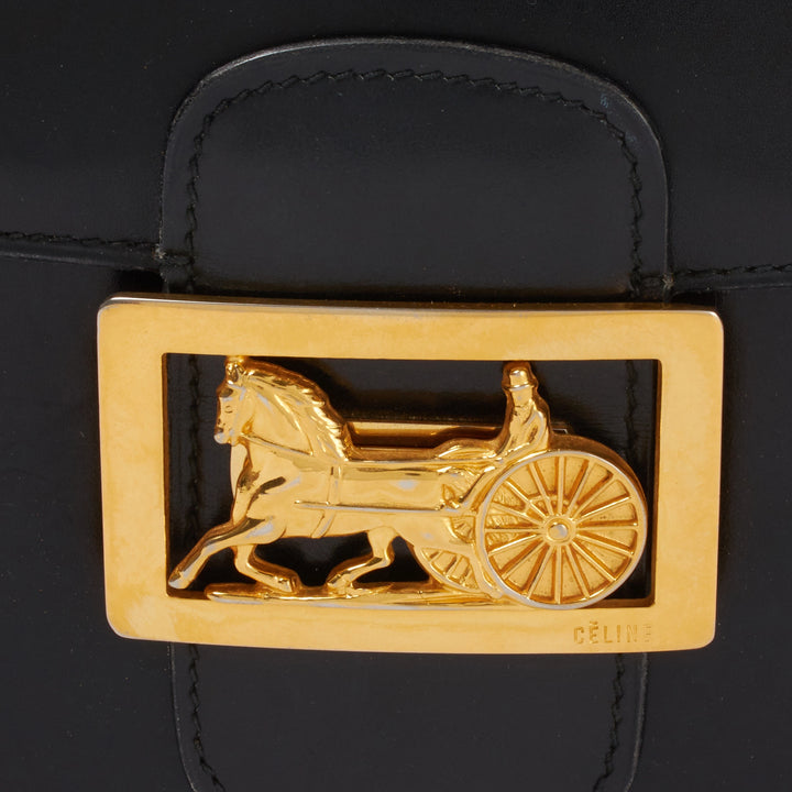 美品 ヴィンテージ 馬車 セリーヌ ポケット ウォッチ CELINE CELINE/セリーヌ】馬車金具 レザー ショルダーバック ブラック