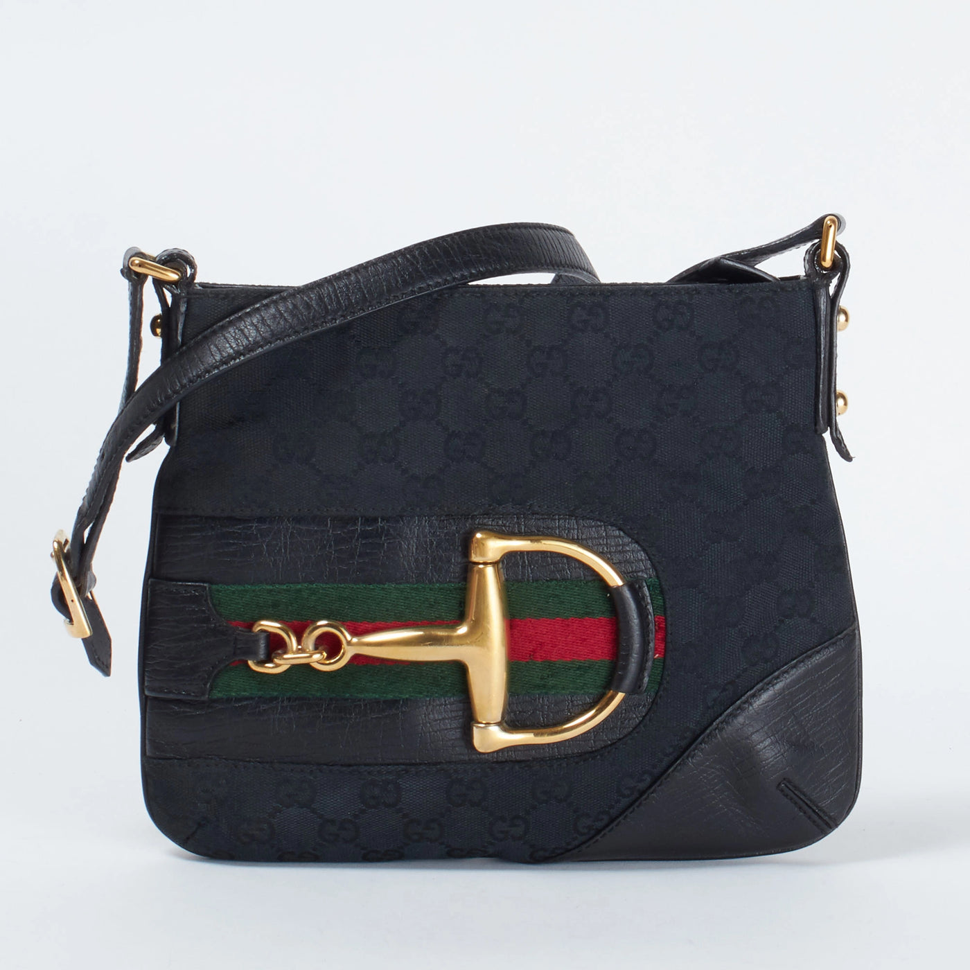 【GUCCI/グッチ】GGキャンバス シェリーライン ゴールド金具 ショルダーバッグ ネイビー