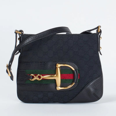 【GUCCI/グッチ】GGキャンバス シェリーライン ゴールド金具 ショルダーバッグ ネイビー