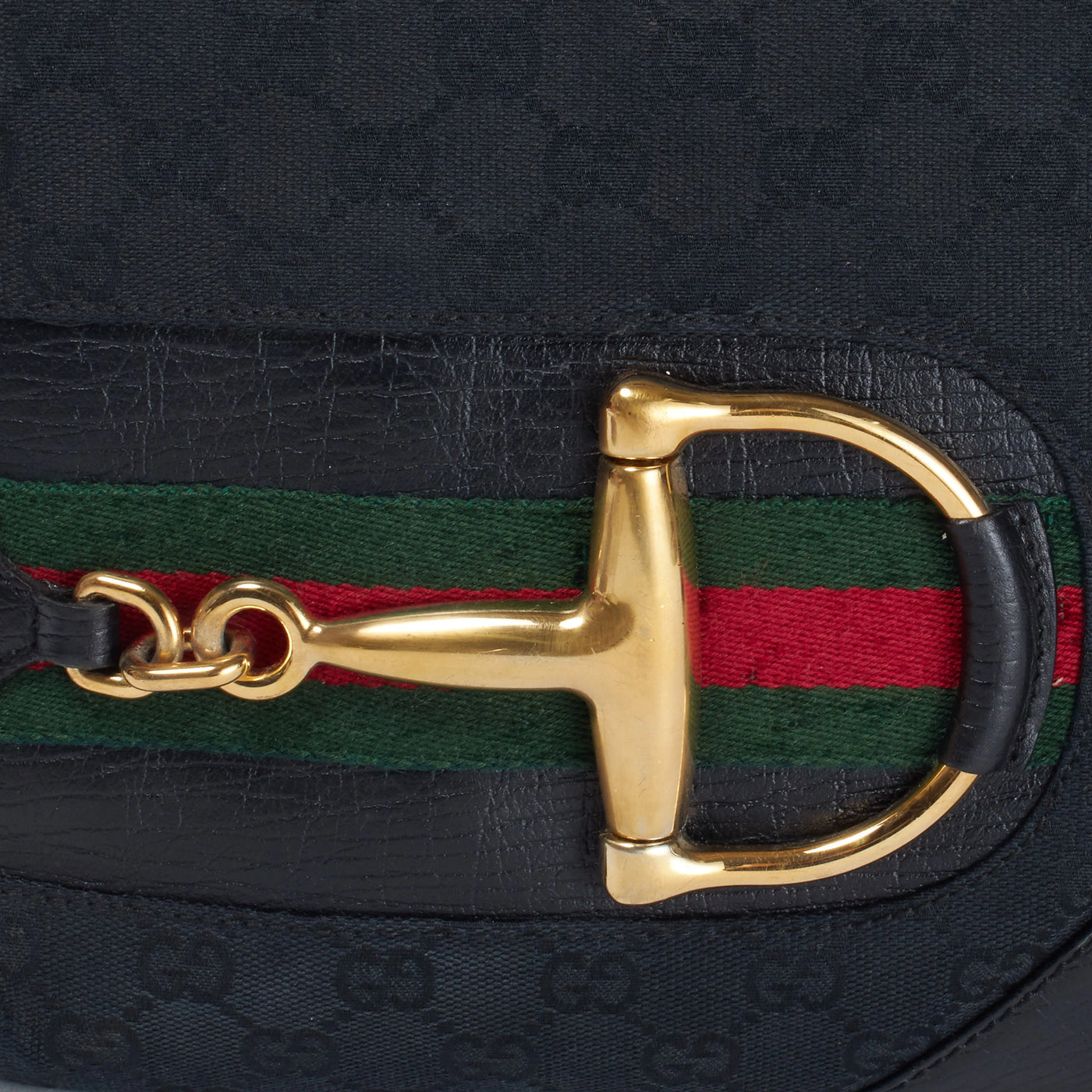 【GUCCI/グッチ】GGキャンバス シェリーライン ゴールド金具 ショルダーバッグ ネイビー