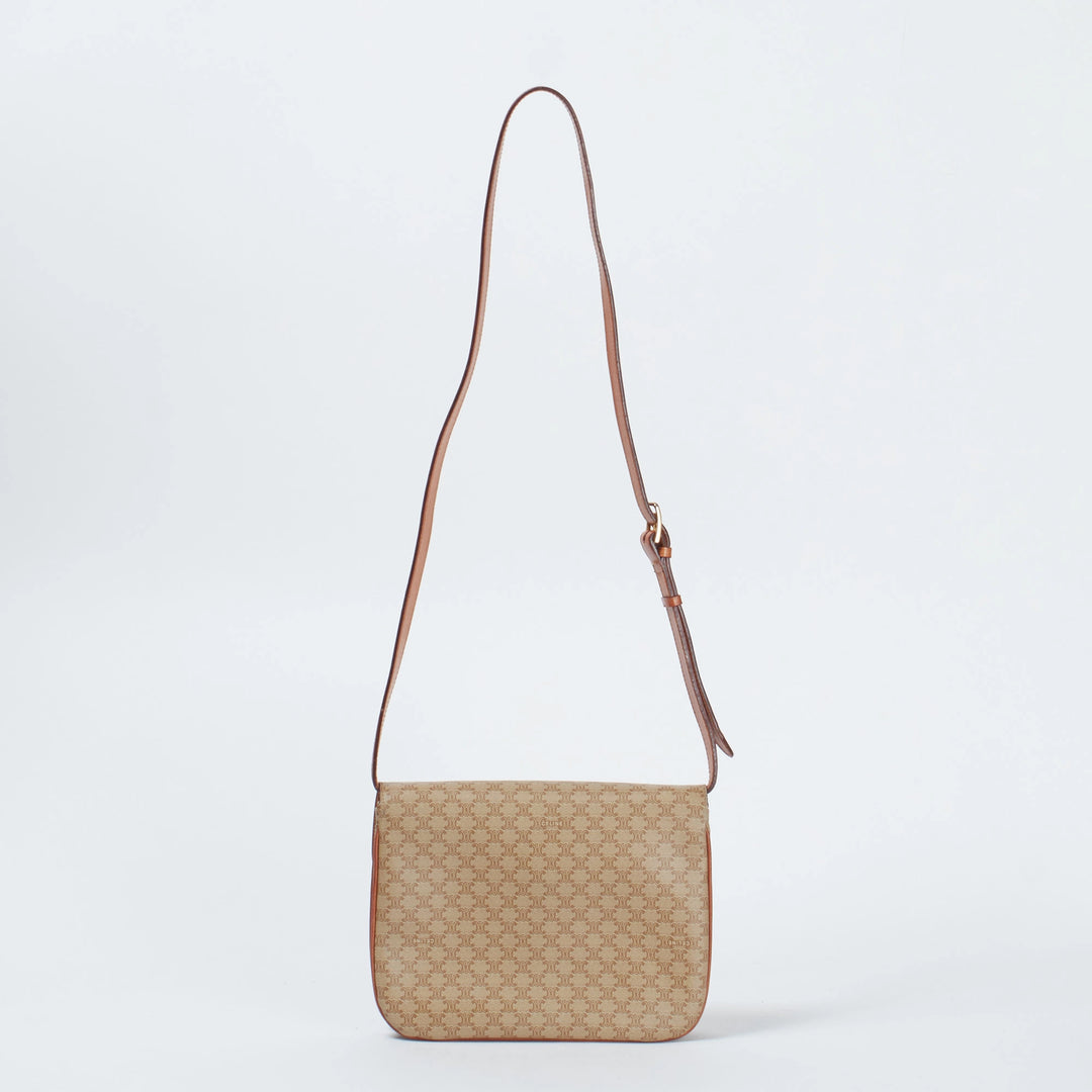 CELINE/セリーヌ】マカダム トリオンフ金具 ショルダーバッグ キャメル